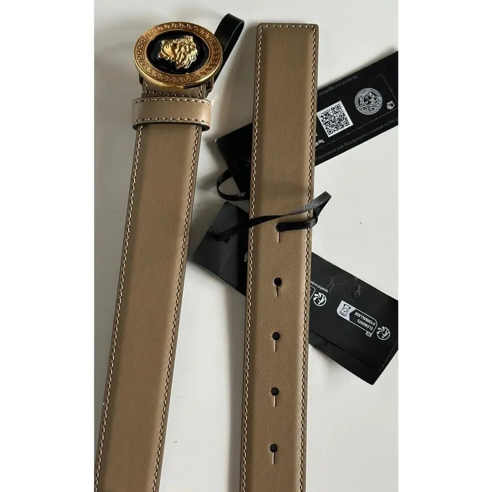 Versace Medusa-Buckle Brown Slim Calf Leather Belt 100 (40) IT 1012369 NWT $550